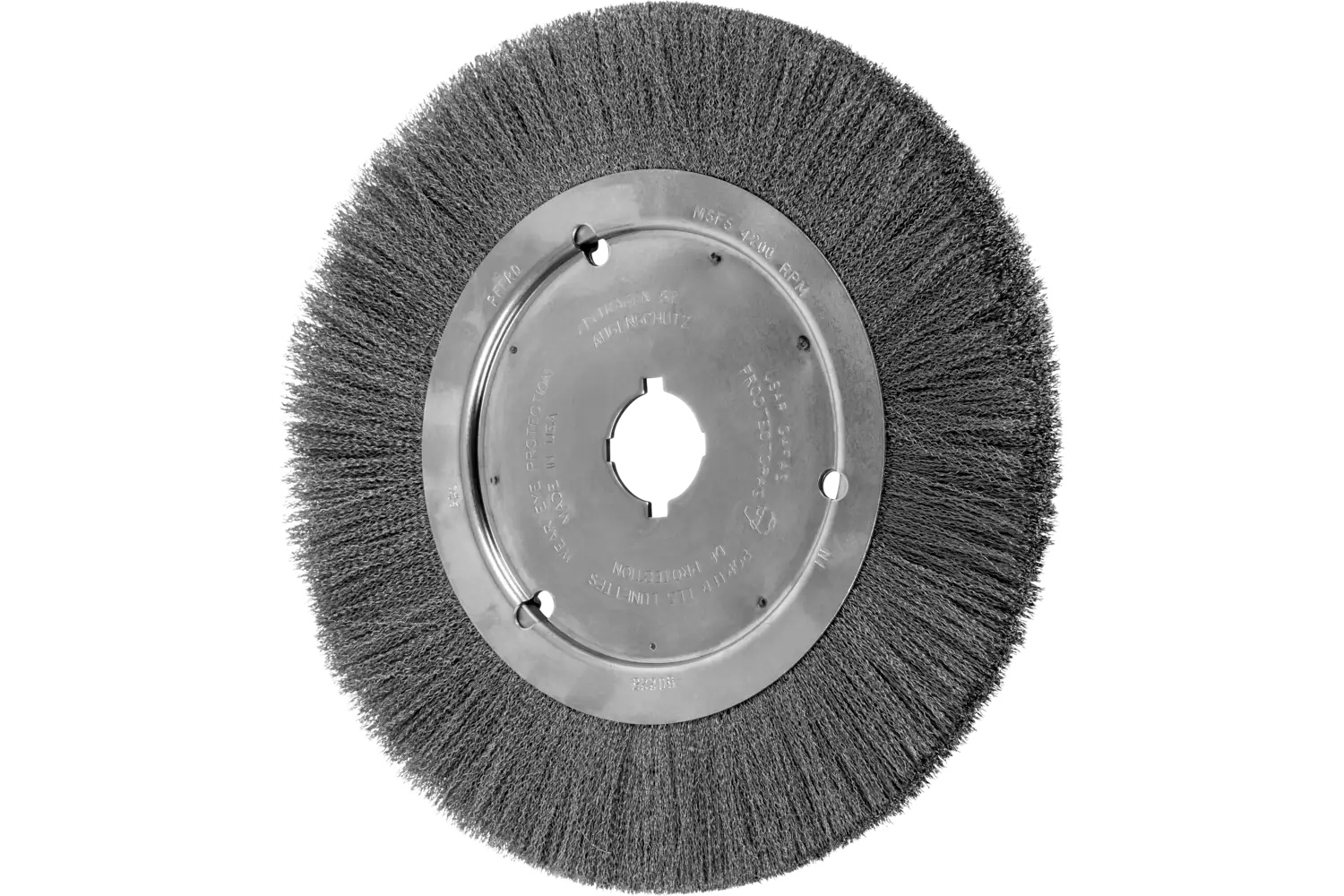 Picture of Pferd Crimped Wire Wheel Brush 10" Dia Narrow Face .008 Carbon Steel 2" Keyed Arbor